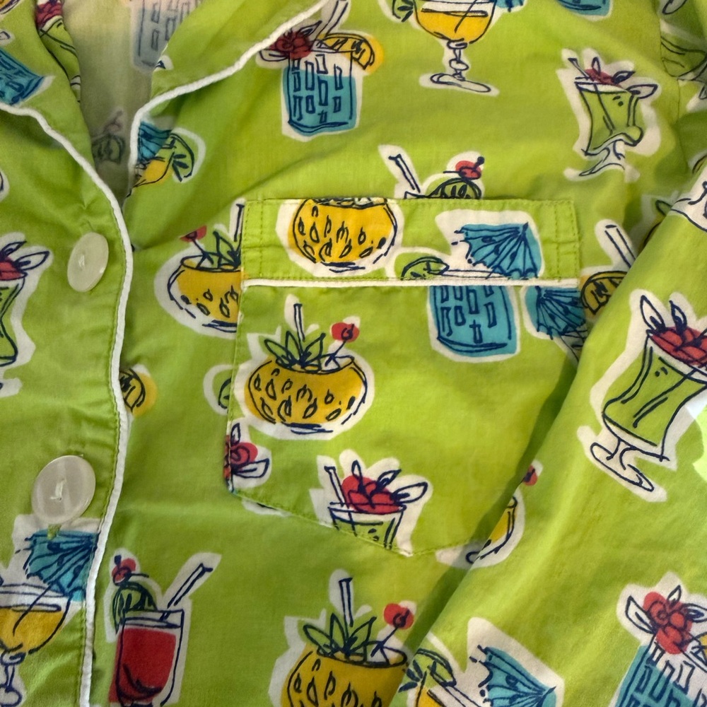 The Company Store 100% Cotton Lime Green Tropical Print Pajamas - Picture 2 of 12